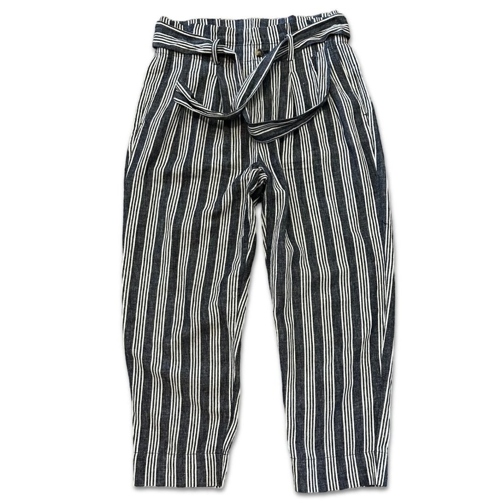 Madewell Paper Bag High Waist Pull On Pants Deep Indigo Striped 4 NWT